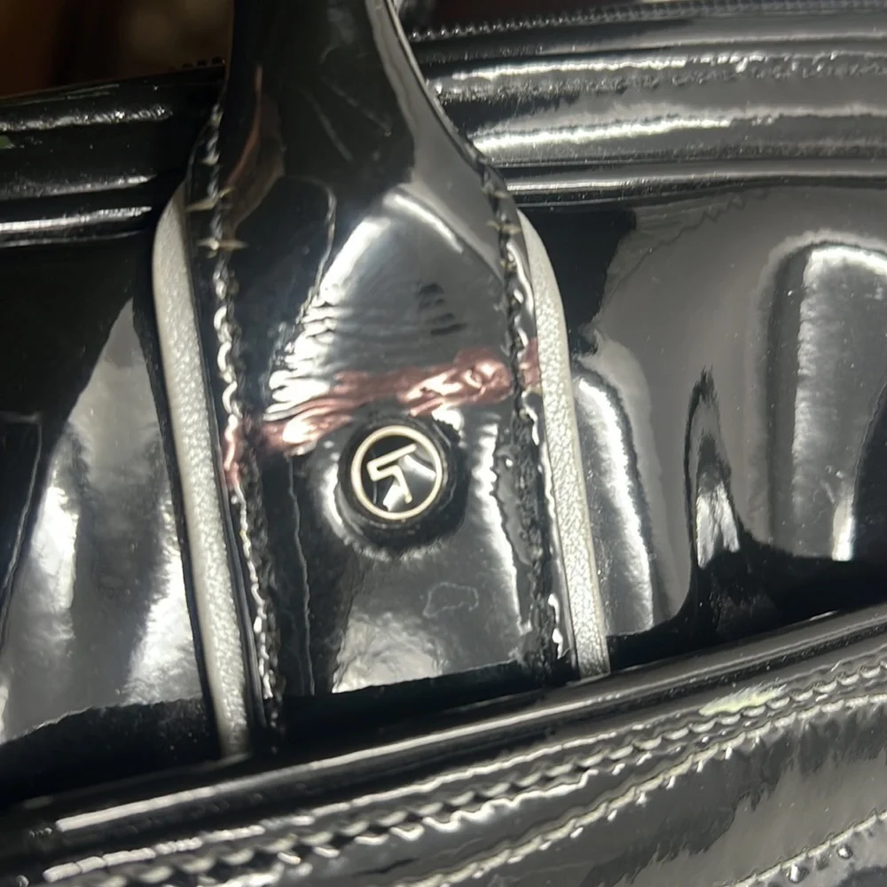 Tumi Black Patent Leather Laptop Shoulder Bag